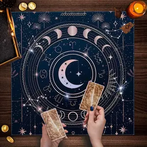 Starry Sky Moon Phase Zodiac Print Tarot Card Tablecloth, Furniture Protector, Party Decor, Home Decoration, Ritual Supplies
