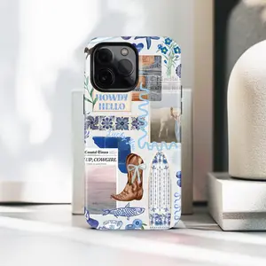 Trendy BLUE COASTAL COWGIRL Collage Phone Case, Preppy Cover as a gift Phone Cases Phone Cover Hard Case Tough 2-piece Phone17 Pro Max Plus Air/16/15/14/13/12/11 Case Durable Protection
