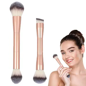 2 Pcs Foundation Makeup Brushes Double-Ended Foundation Makeup Brush Round Concealer Brushor Liquid Cream Blush Blending Buffing Concealer Dual Sided Make Up Brushes (Gold)