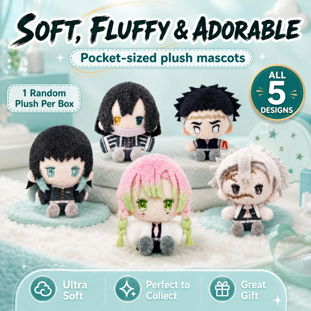 Demon Slayer: Kimetsu no Yaiba Pearl Plush Pin Collection Blind Box Vol. 1 (5 Designs)
