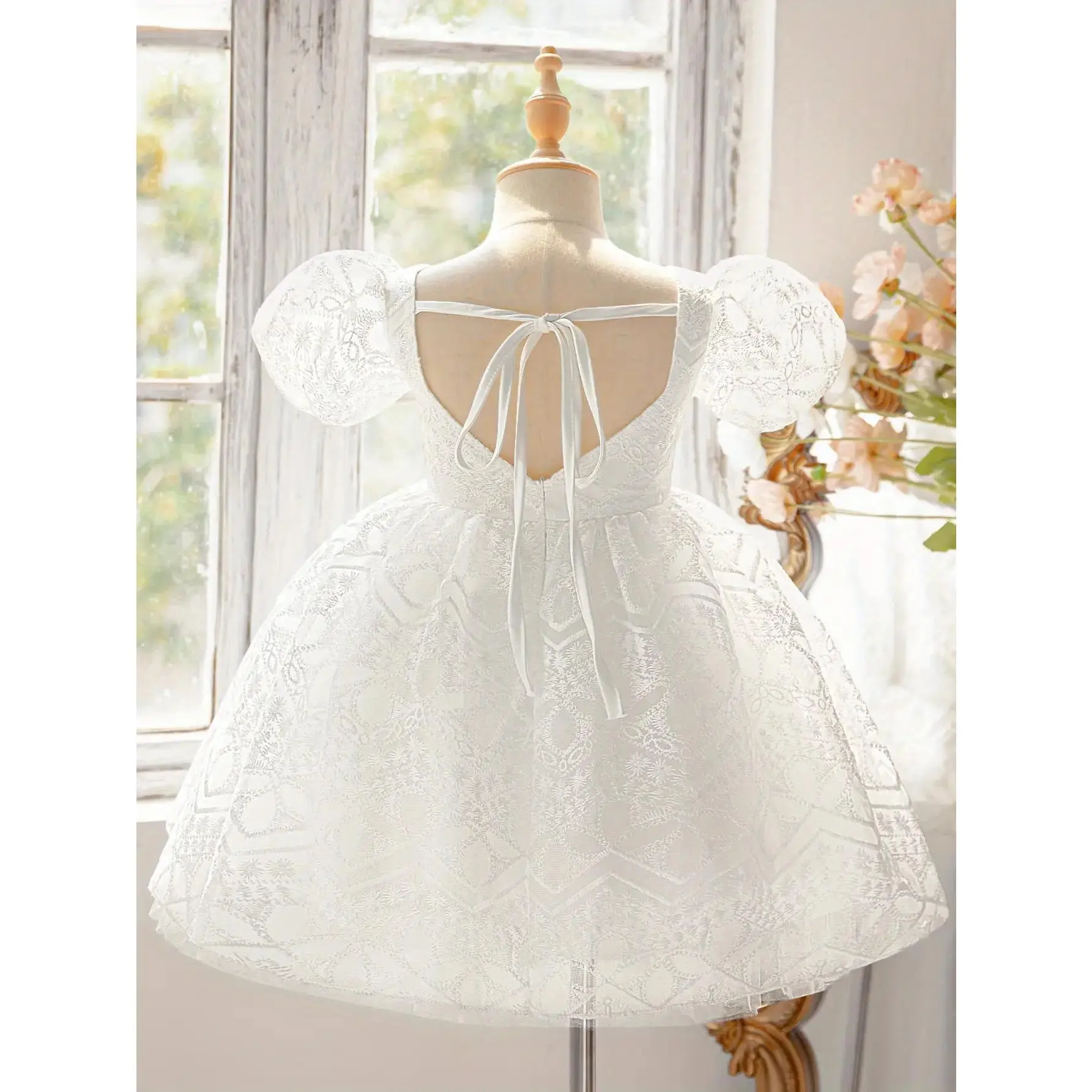 [Elegant Lace Tutu] White Lace Tutu Dress Little Girls |     Elegant, All-Season Formal Attire, Party Dress |     Lace Detailing, Ruffled Hem