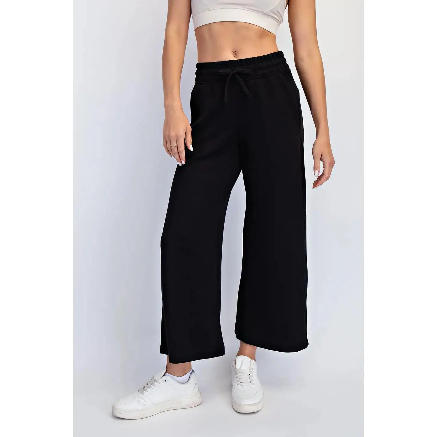 Modal Scuba Cropped Wide Pant - Black