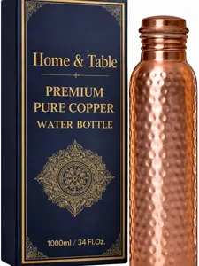 Copper Water Bottle (34oz/1000ml) 100% Pure Handmade Hammered Ayurvedic Pure Copper Vessel for Drinking Heavy Duty & Leak-proof