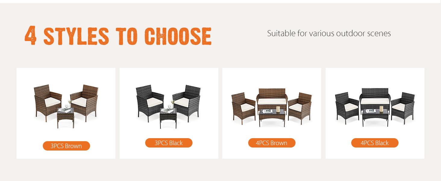 3-Piece Patio Furniture Set, Wicker Outdoor PE Rattan Furniture with Coffee Table & Washable Cushion, Compact Bistro Conversation Seating for Balcony, Garden, Poolside