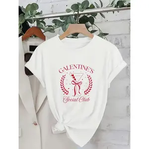 Galentine's Social Club Graphic T-Shirt for Women, Cute Cocktail Print Casual Short Sleeve Crew Neck