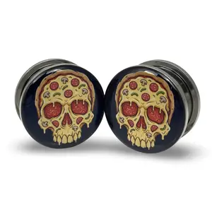 Pizza Skull Picture Plugs gauges pair body jewelry