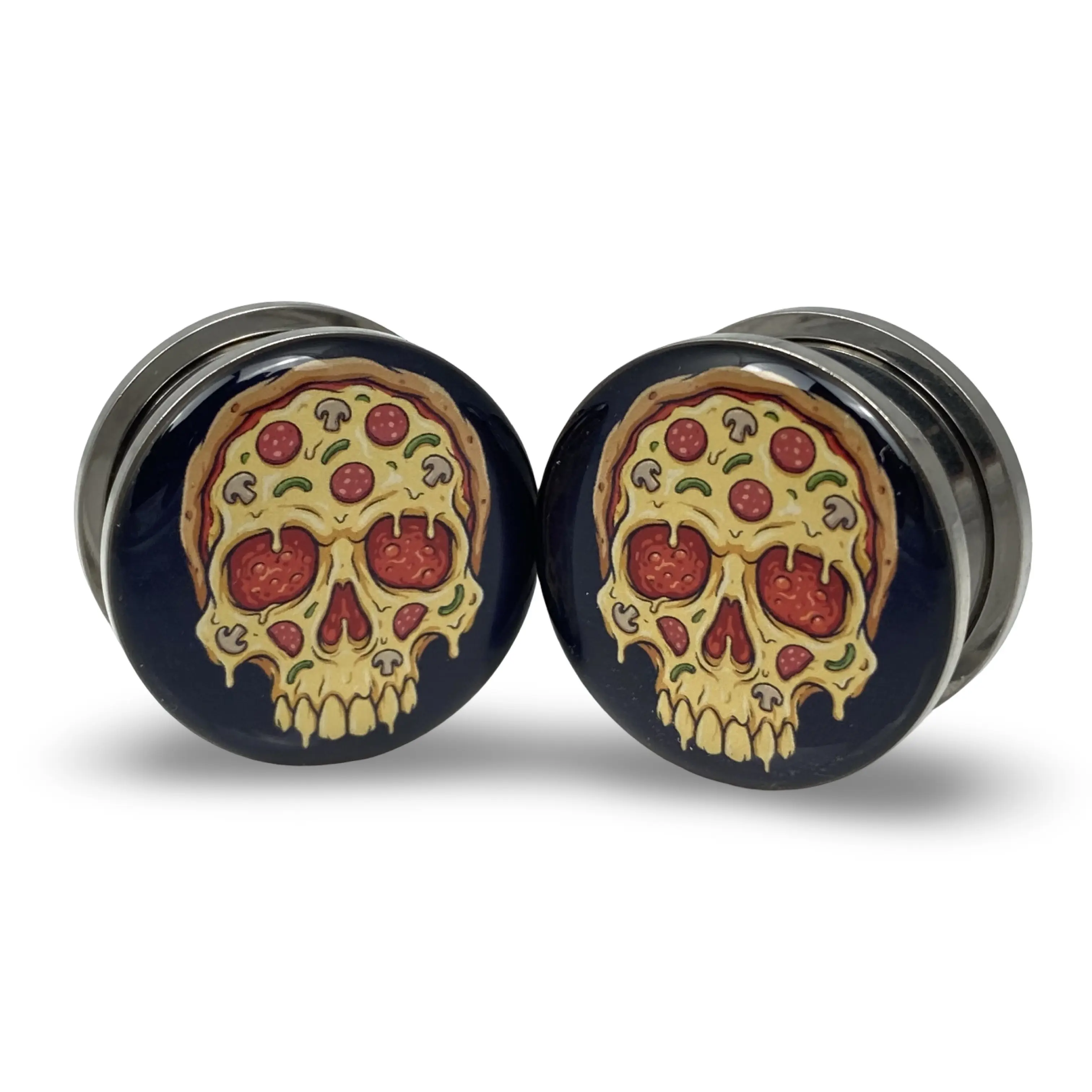 Pizza Skull Picture Plugs gauges pair body jewelry