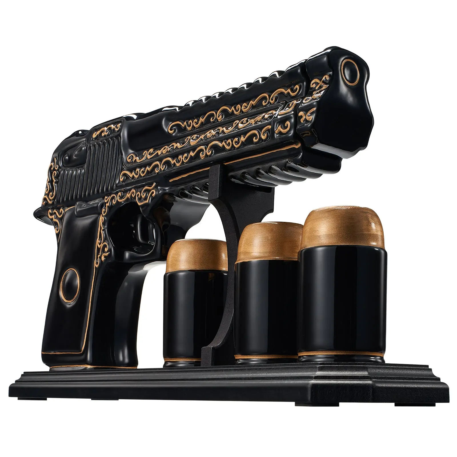 Hand Painted Pistol Whiskey Wine Decanter By Black Gold Whiskey Decanter 3 Bullet Sh