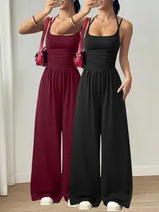 New Women's Strapless Casual Wide-Leg Jumpsuit, Loose Backless Wrap Chest Cinched Waist Summer, Fashionable One-Piece Romper