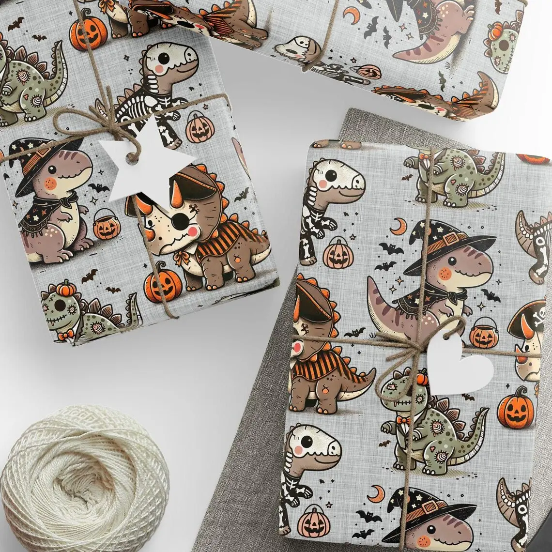Halloween Dinosaur Wrapping Paper: Spooky Kids Birthday Gift Wrap