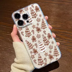 Transparent Christmas Gingerbread Man Tpu Anti-Drop Phone Case, Fits Apple & Samsung Models, Perfect Gift for Women, Girls, Boyfriends