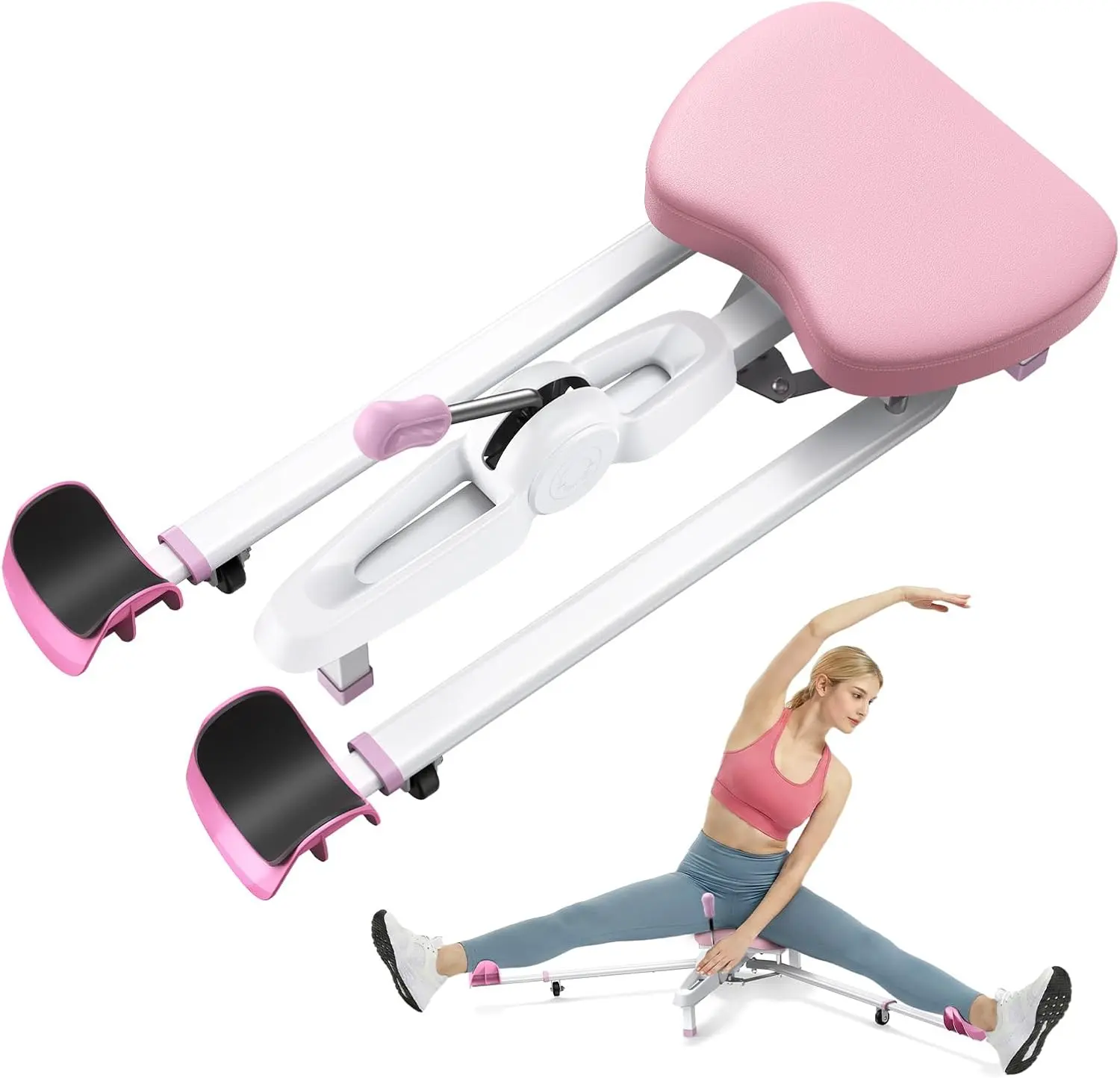 Leg Stretcher Split Machine - 180° Adjustable Stretching Gear, 6-Level Length Adjustment, Steel Frame, Hand Brake, Pain-Free Pad, 300 lbs Capacity, Portable At Home Gym Equipment for Dance, Gymnastics, Cheerleading, Yoga Flexibility Training