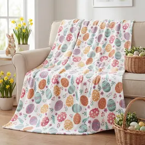 Easter Flannel Blanket Throw, Colorful Easter Eggs Plaid Leaf Anemone Soft Fuzzy Plush Cozy Fleece Blankets for Couch Sofa Bed Lounging, Ideal Gifts for Kids Adults Self, 50x60