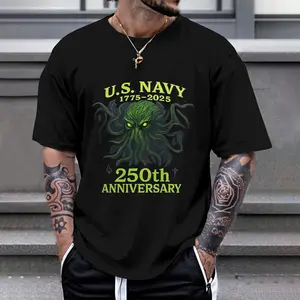 US Navy 250th Anniversary Cthulhu Print T-Shirt | Lovecraftian Navy Gift