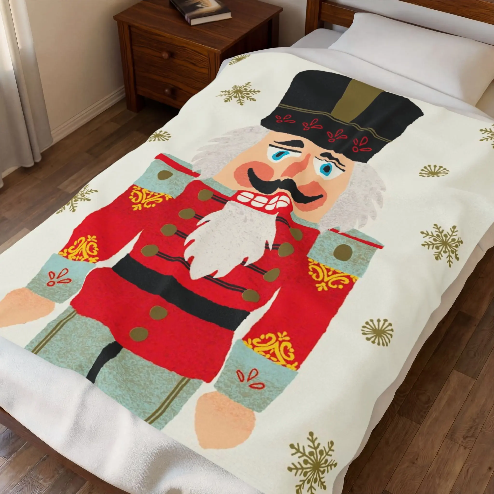 Nutcracker Christmas Blanket, Vintage Holiday Flannel Throw, Cozy Soft Blanket for Bed Sofa Couch, Christmas Home Decor, Winter Movie Night Gift