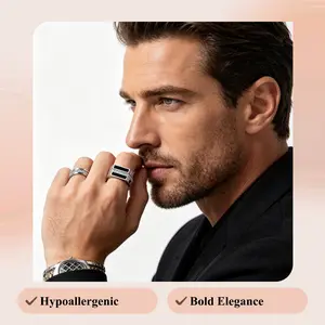 1park Simple High-End Men's Ring S925 Sterling Silver Black Rectangle GRA Lab Moissanite summervibes
