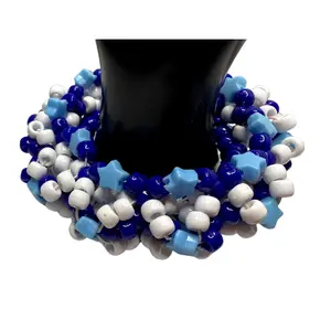 Kandi 3d Supernova Cuff | White and  Blue | Light Blue Pony Beads Stars | EDC Friendship Handmade Bracelet -Made-to-Order