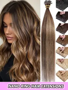 Nano Ring Hair Extensions, Made With Remy Human Hair, Pre-Bonded Micro Beads, Nano Ring Technology, Natural Straight, Available In Brown/Blonde, Invisible Seamless Wear, Seamless Look, Salon-Quality, Easy DIY, Micro Ring Connection, Secure Wear