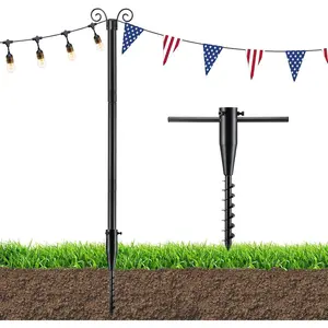 Heavy Duty Anti-Rust Metal String Light Poles for Outside, with Mount Anchor, Outdoor Lighting Stand Posts for Bistro, Perfect for Backyard Garden Party Wedding Decorations