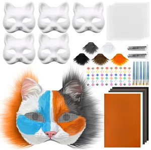 DIY Therian Mask Kit - 6Pcs Blank Cat Masks with Felt Fabric Sheets Plush Faux Fur Eye Mesh Whiskers Paintbrushes for Therian Stuff Masquerade Cosplay Party Set fnaf  mask