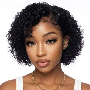 Idoli Short Curly Human Hair Wig Pixie Cut Lace Front Wigs 8inch,13x1 Pixie Cut Wig Human Hair Hd Lace Front Wigs for Black Women 8inch,Natural Black