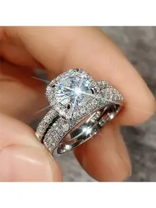 New Luxury Micro Pave Zirconia Bridal Wedding Ring Set for Women Elegant Stackable Bands