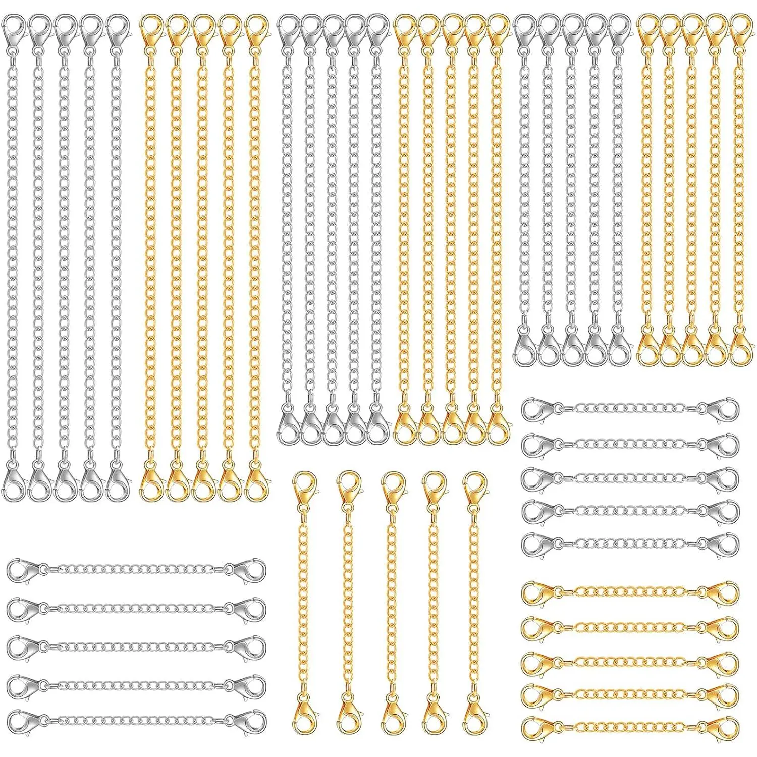 30 count Chain Extenders for Necklace, Necklace Extenders for Women Girls Bracelet Anklet Extender Stainless Steel Chain Extenders for  Making 2in 3in 4in 5in 6in (15 , 15 )