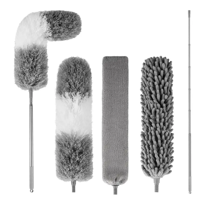 Extendable Microfiber Feather Duster – Telescopic Long Handle Dusting Brush for Ceiling Fans, Blinds, Hard-to-Reach Surfaces, Washable Reusable Cleaning Tool for Home, Office & Car