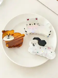 Cute Acetate Animal Claw Clip for Hair, Sweet Dog Bear Cat Design for Short Fine Hair, Stylish Shark Clip Hair Accessory