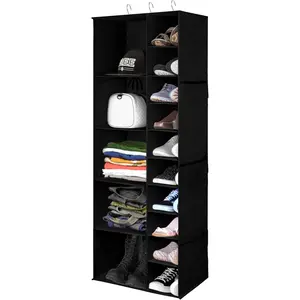 Hanging Shoe Closet Storage Organizer 15 Sections Closet Organizers Storage Shelves Shoe Rack Holder Hanger Black