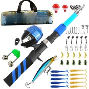 Collapsible Telescopic Fishing Rod and Reel Combo Push Button Small Fishing Pole Kit Beginner Youth Boys Fishing Starter Set Tackle