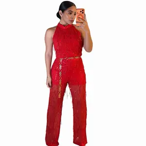 Valentine Collection Jumpsuit Sleeveless Halter Neck Sequins Wide Leg Jumpsuit