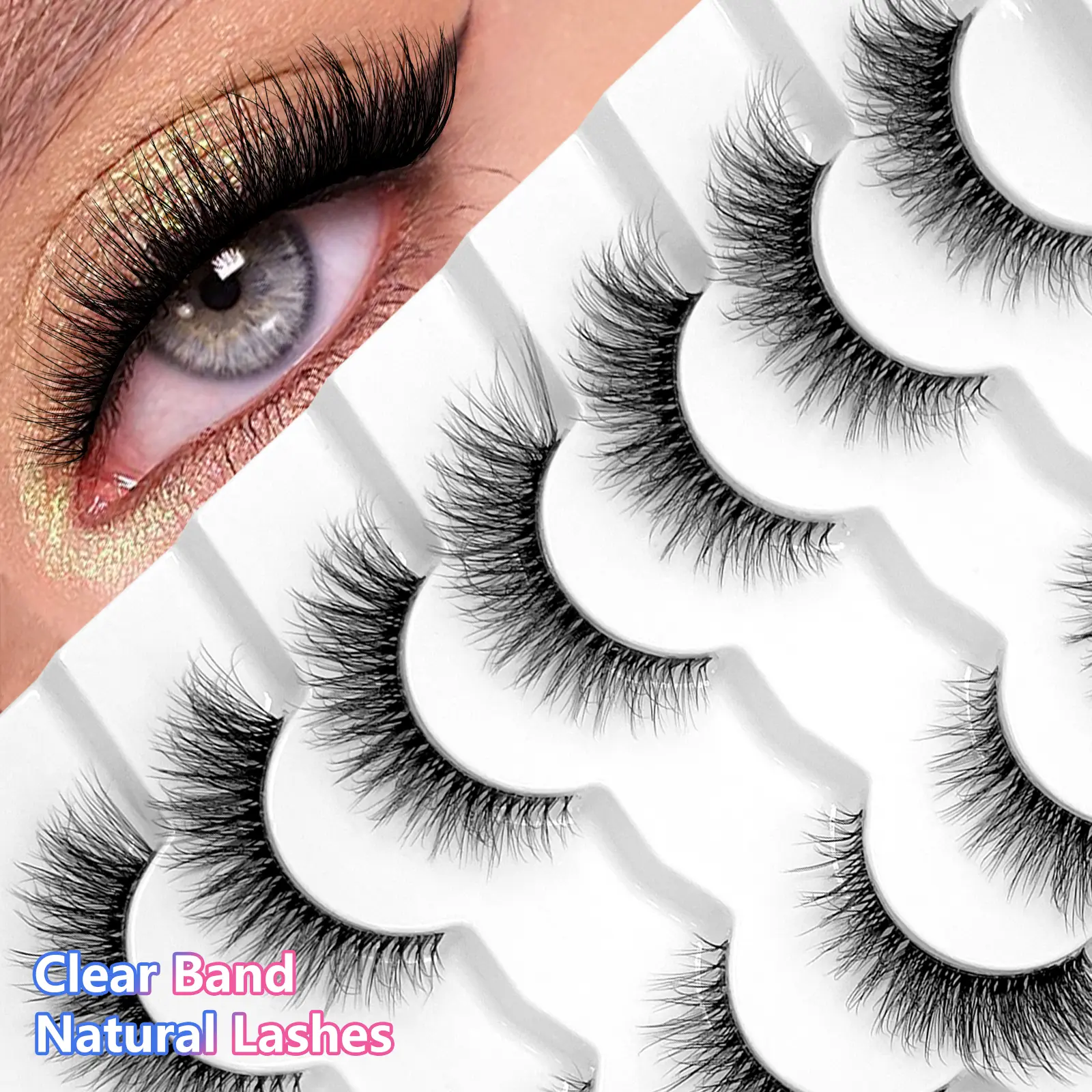 7 Pairs Clear Band Wispy Natural Lashes - Wispy Volume Set, Reusable, And Lightweight, Volumized False Eyelashes For A Dramatic Eye Makeup Look - Perfect For Everyday Wear False Eyelashes