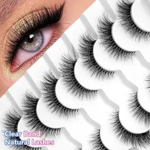 7 Pairs Clear Band Wispy Natural Lashes - Reusable, And Lightweight For A Dramatic Eye Makeup Look - Perfect For Everyday Wear False Eyelashes