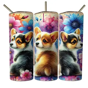 Corgi Tumbler, Dog Tumbler, 20oz Insulated Tumbler Drinkware with Flasks Lid and Straw, Welsh Corgi, Cute Cup Design, Stainless Steel
