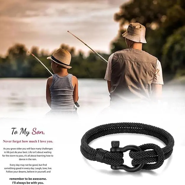 Male Geometric Metal Horseshoe Clasp Bracelet - Fashionable Simple Design, with Inspirational Love Quote Card, Ideal Son Gift for Birthday, Christmas, Costume Jewelry Accessory, No