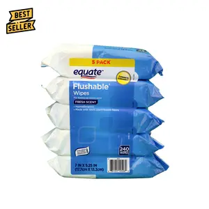 Equate Flushable Wipes, Fresh Scent, White, 5 packs of 48 wipes, 240 Total Wipes