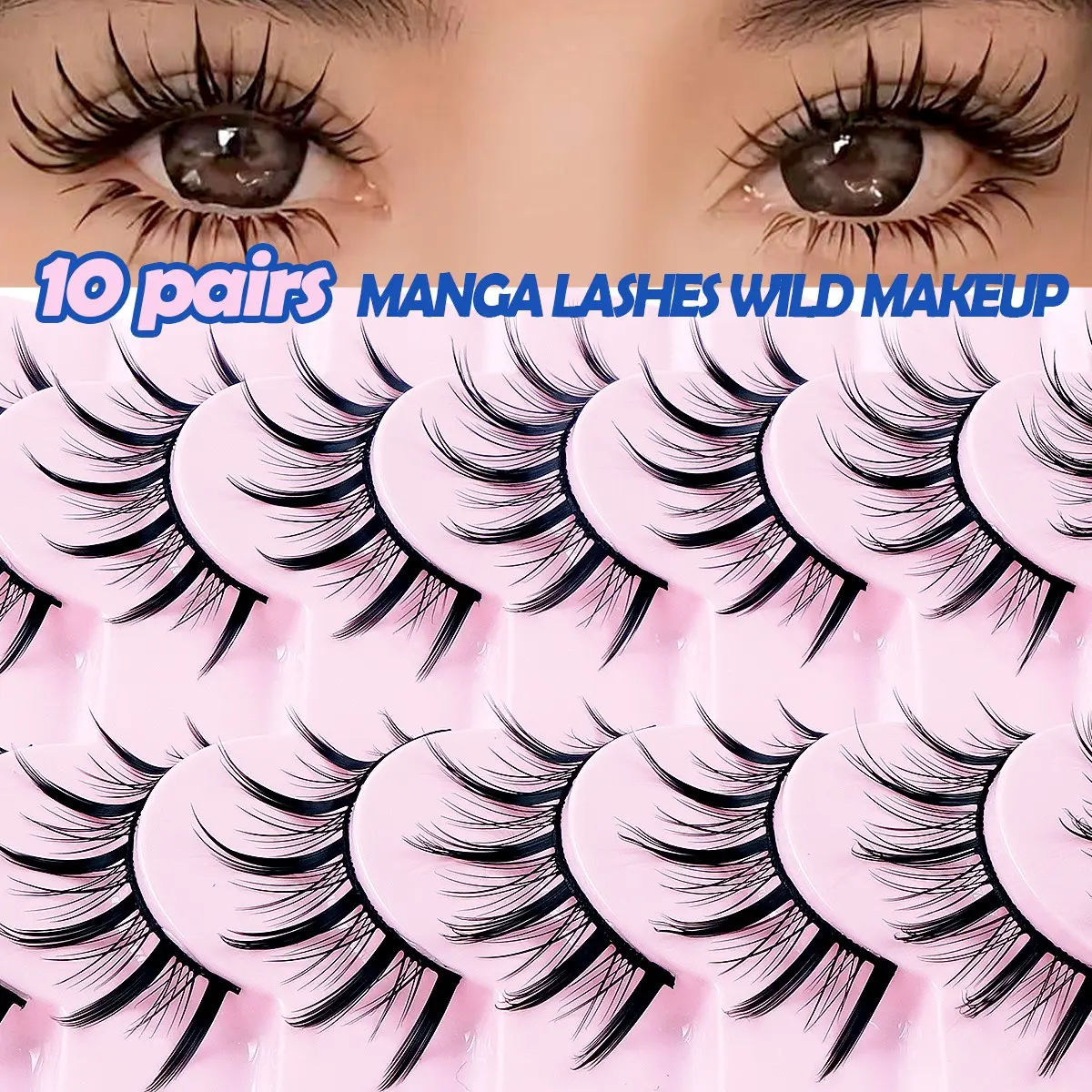 MAGEFY 10 Pairs Wild Manga Lashes - Spiky Wispy False Eyelashes, Fake Lashes, Soft Flexible Band, Reusable & Long-Lasting, Longer Looking Eyelashes, Dramatic Anime Eye Look for Daily & Cosplay Makeup