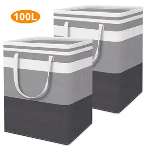 100L 3-Piece Ultra-Large Capacity Waterproof Foldable Laundry Basket with Extended Handle Cotton Metal Organiser High Leg Structure for Bulky Items #Summervibes