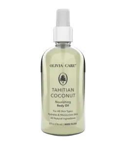Olivia Care Tahitian Coconut Nourishing Body Oil - 8 oz Aroma Moisturizing Hydrating Scented for All Skin Types Made in USA Daily Moisture Soothing Silky