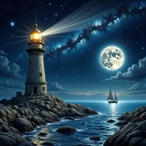 New DIY 5D Diamond Painting Kit, Diamond Art Tools, Night Lighthouse Theme, Full Drill Mosaic Art, Home Wall Decor Gift, Small Size