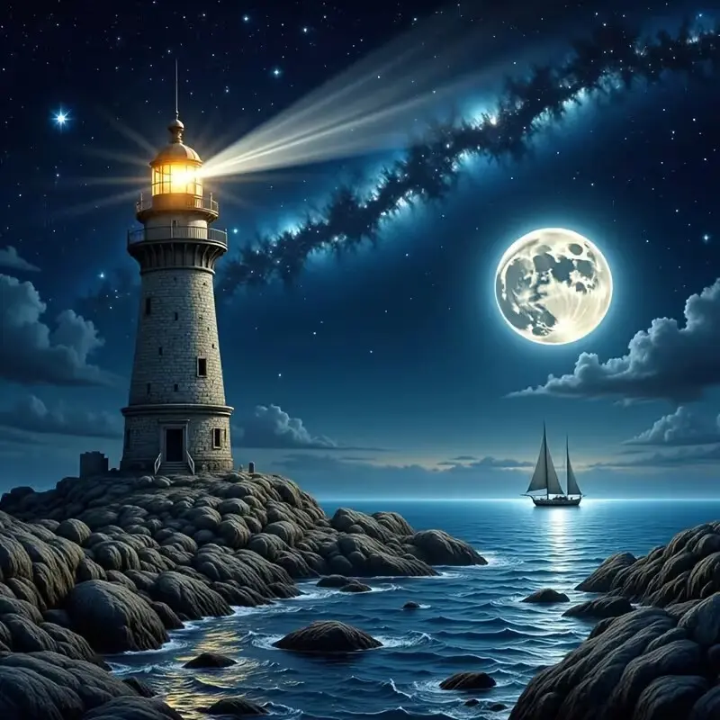 New DIY 5D Craft Diamond Painting Kit, Diamond Pattern Design, Night Lighthouse Artistic Theme, Full Drill Mosaic Art, Home Wall Decor Gift, Large Size, Model Xinghao Z359