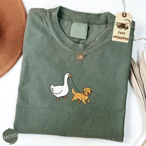 Comfort Colors Golden Retriever Shirt Goose and Dogs Tee Funny Golden Mom Shirt Silly Goose Walking Dog Tshirt Dog Lover Gift Dog Person Tee