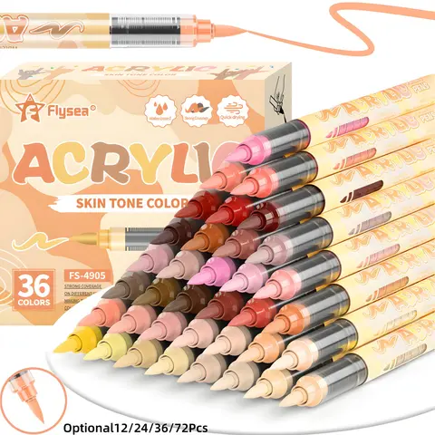 Skin Tones Art Markers,12/24/36/72 Color Soft Brush Tip Acrylic Paint Pens, Liquid Acrylic Markers, Quick-Drying Waterproof Acrylic Paint Markers for Illustration Sketching, Wood,Glass,Fabric,Rocks Painting, Art Supplies