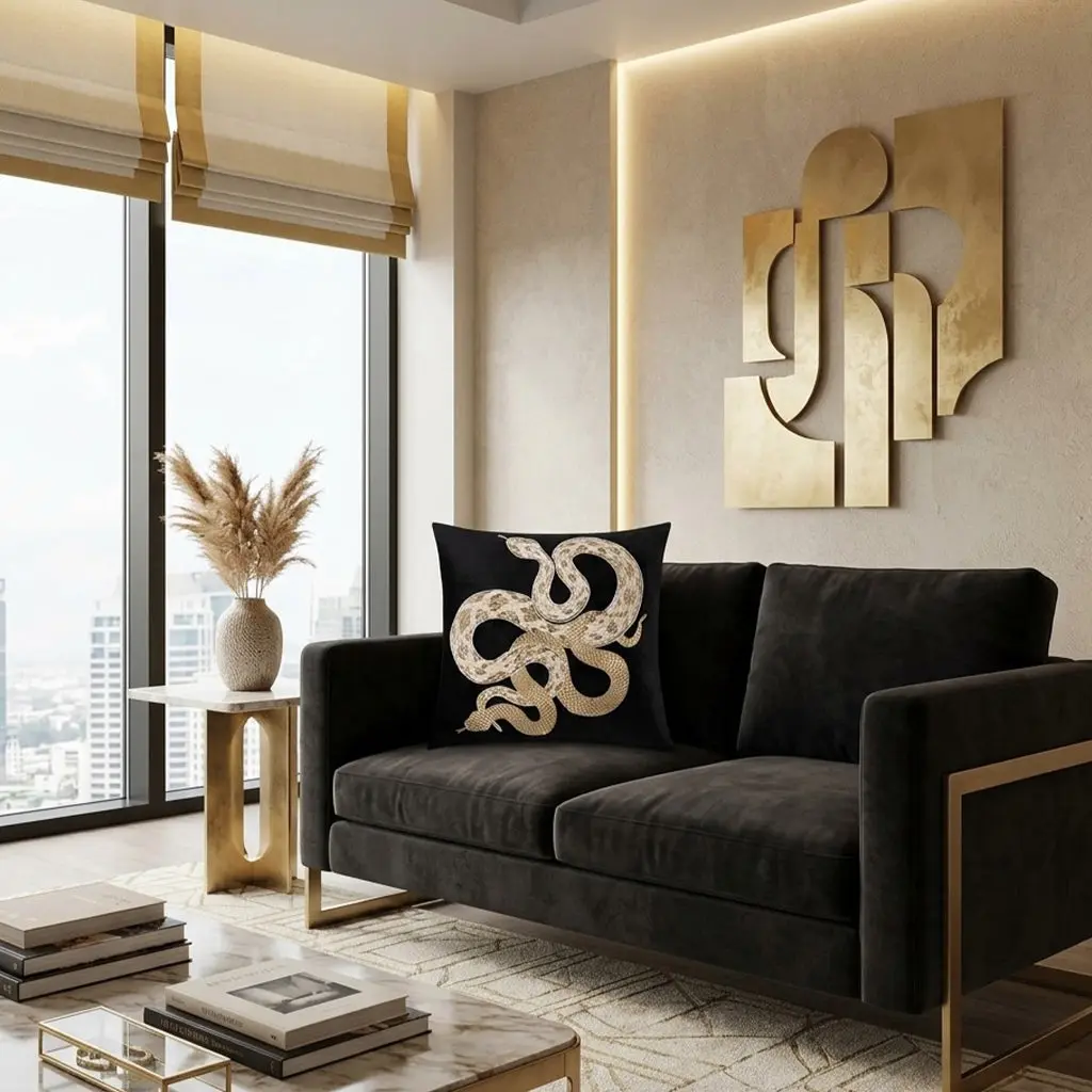 Safara Black Gold Snake Pillow