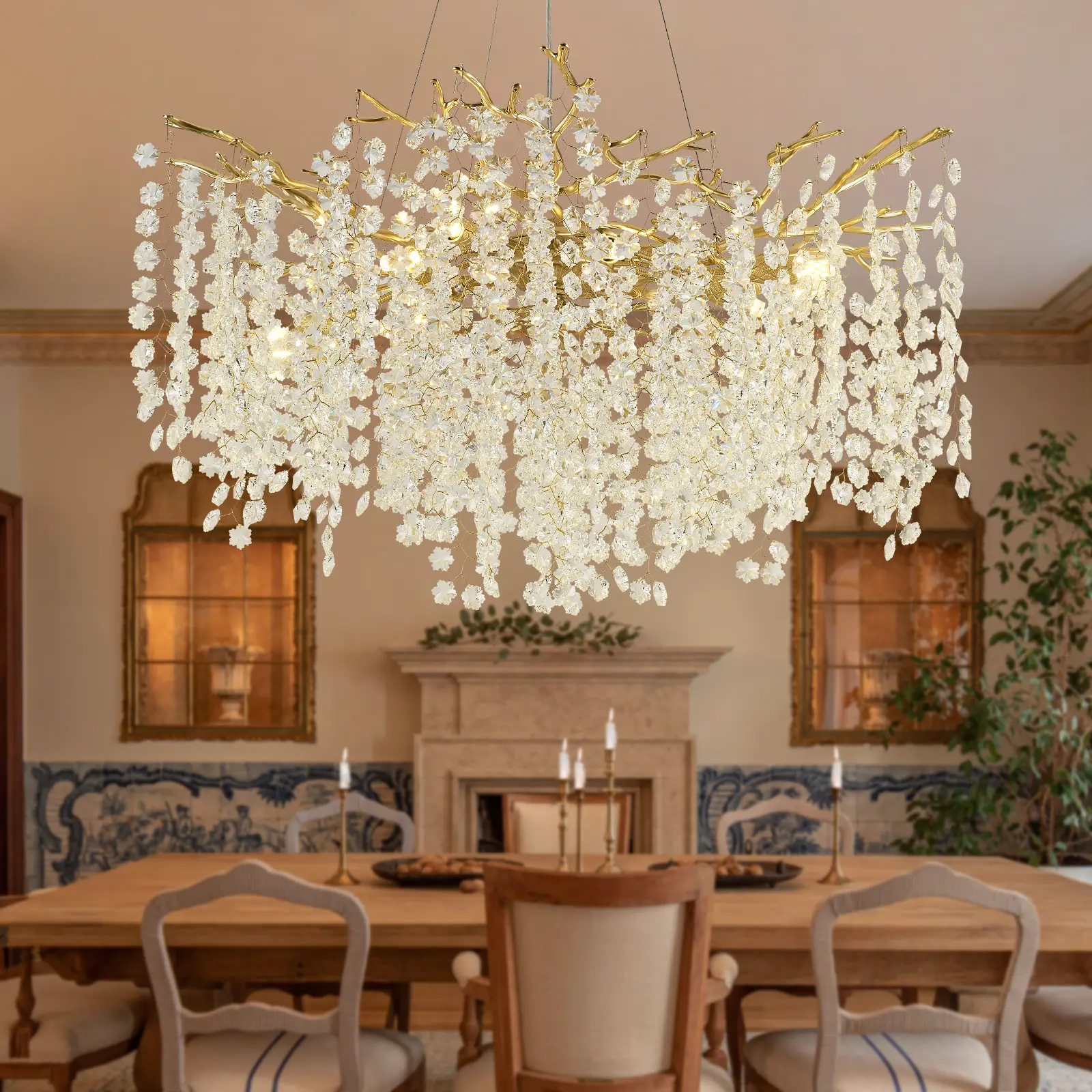 Modern Crystal Chandeliers for Dining Room,Gold Crystal Tree Branches Chandelier, Round Dining Room Chandelier Over Table, Chandeliers for Living Room, Entryway,Foyer