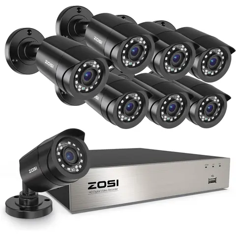 ZOSI 8CH 1080P Home Security Camera System 8 Bullet Cameras - Day/Night 80ft Vision, AI Person & Vehicle Detection, H.265+ 8-Channel DVR, IP66 Weatherproof, Remote App Live View (Hard Drive not Included)