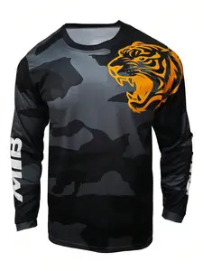 Tiger head design for 2026, with wrapped cuffs that fit snugly on the wrist and a roaring tiger head pattern, Long sleeved motorcycle off-road T-shirt, Sporty t shirt, men's cycling shirt, specialized cycling set
