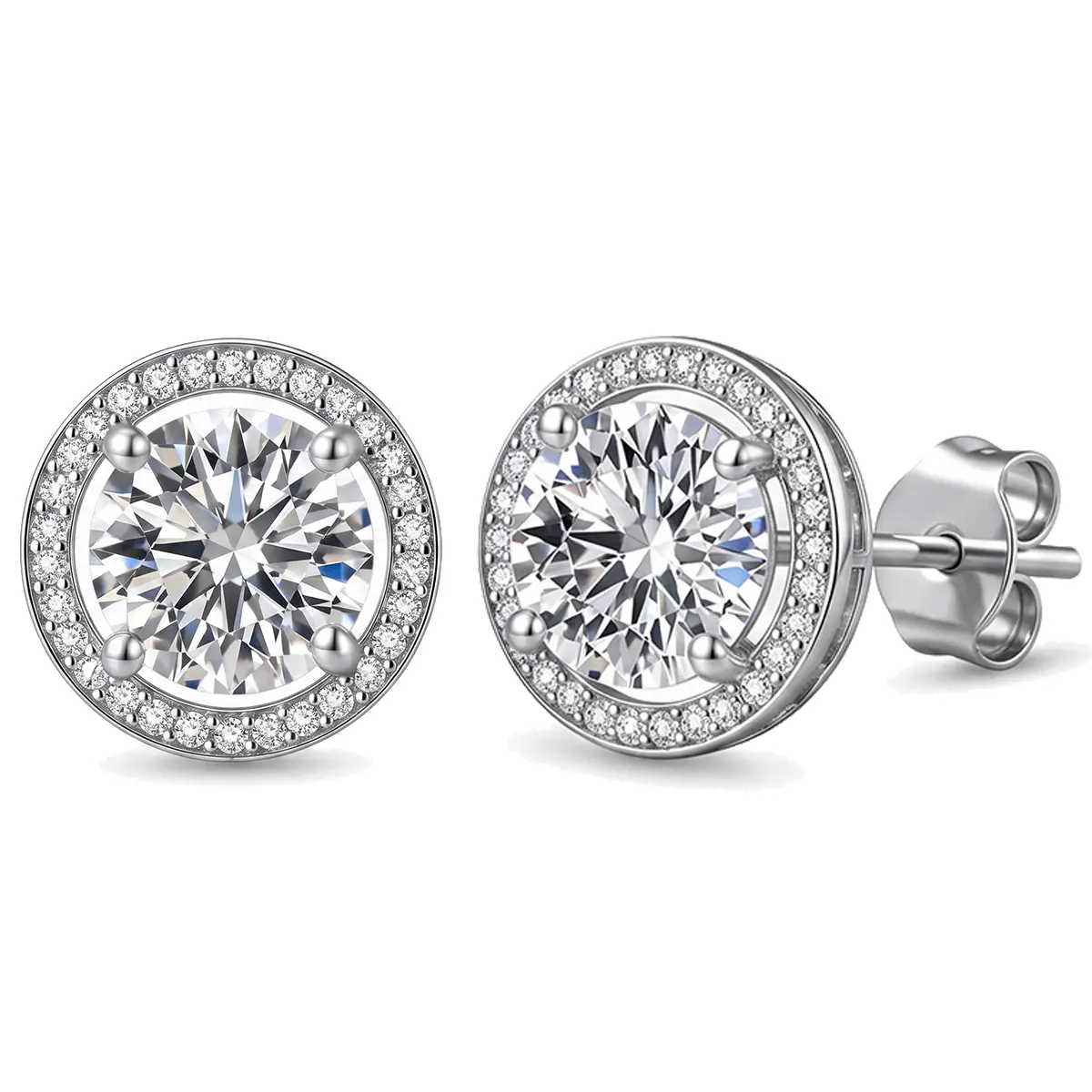 Halo Round Artificial Zirconia Stud Earring Pack - Hypoallergenic Sparkling Ear Jewelry, 1-Pair Set with Jewelry Pouch for Women, Ear Stacking, Square Stud Earrings, Nickel Free, Aaaaa+
