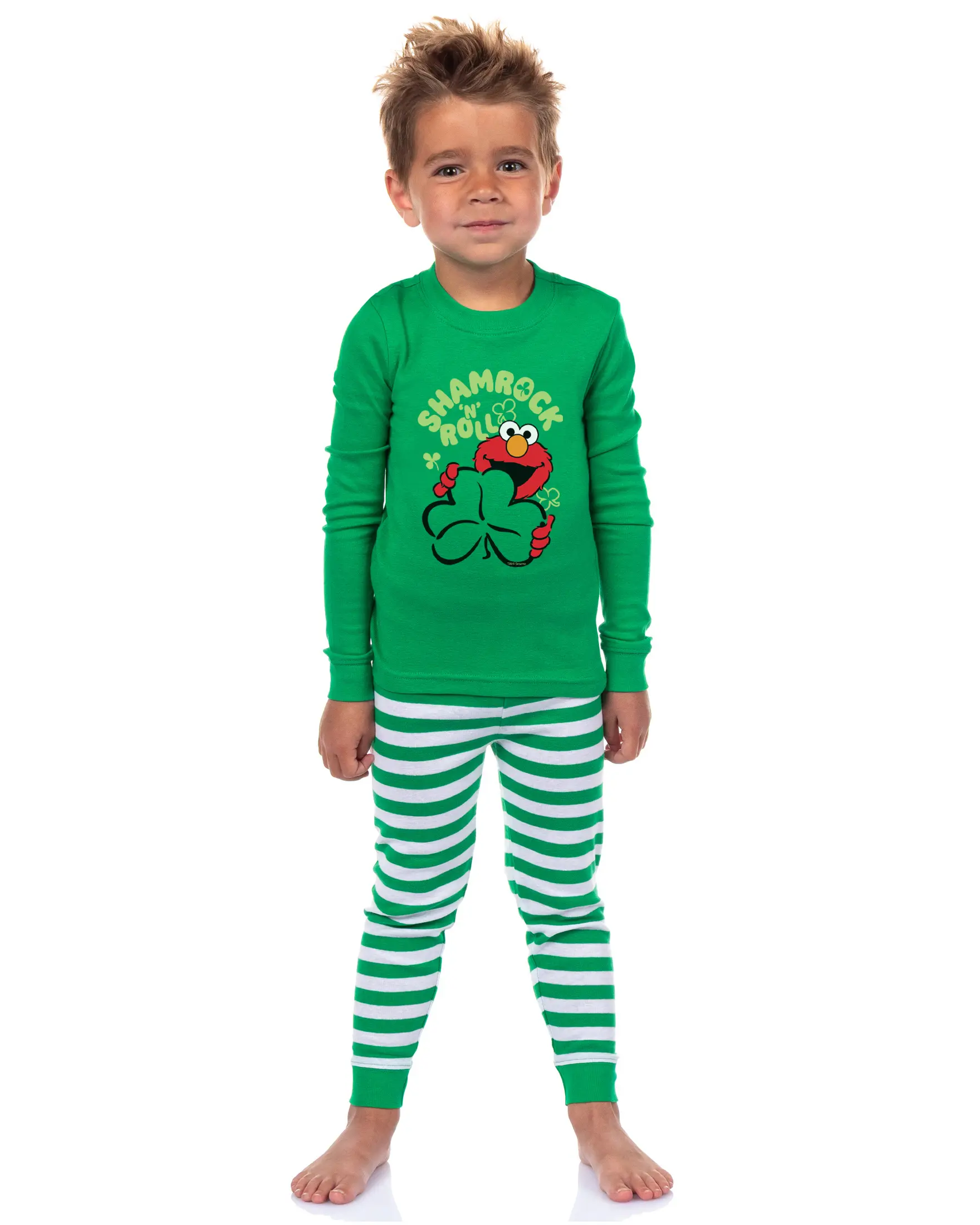Sesame Street Child Boys St Patrick's Day Lucky Shamrock Elmo Sleep Pajama Set, Crew Neck